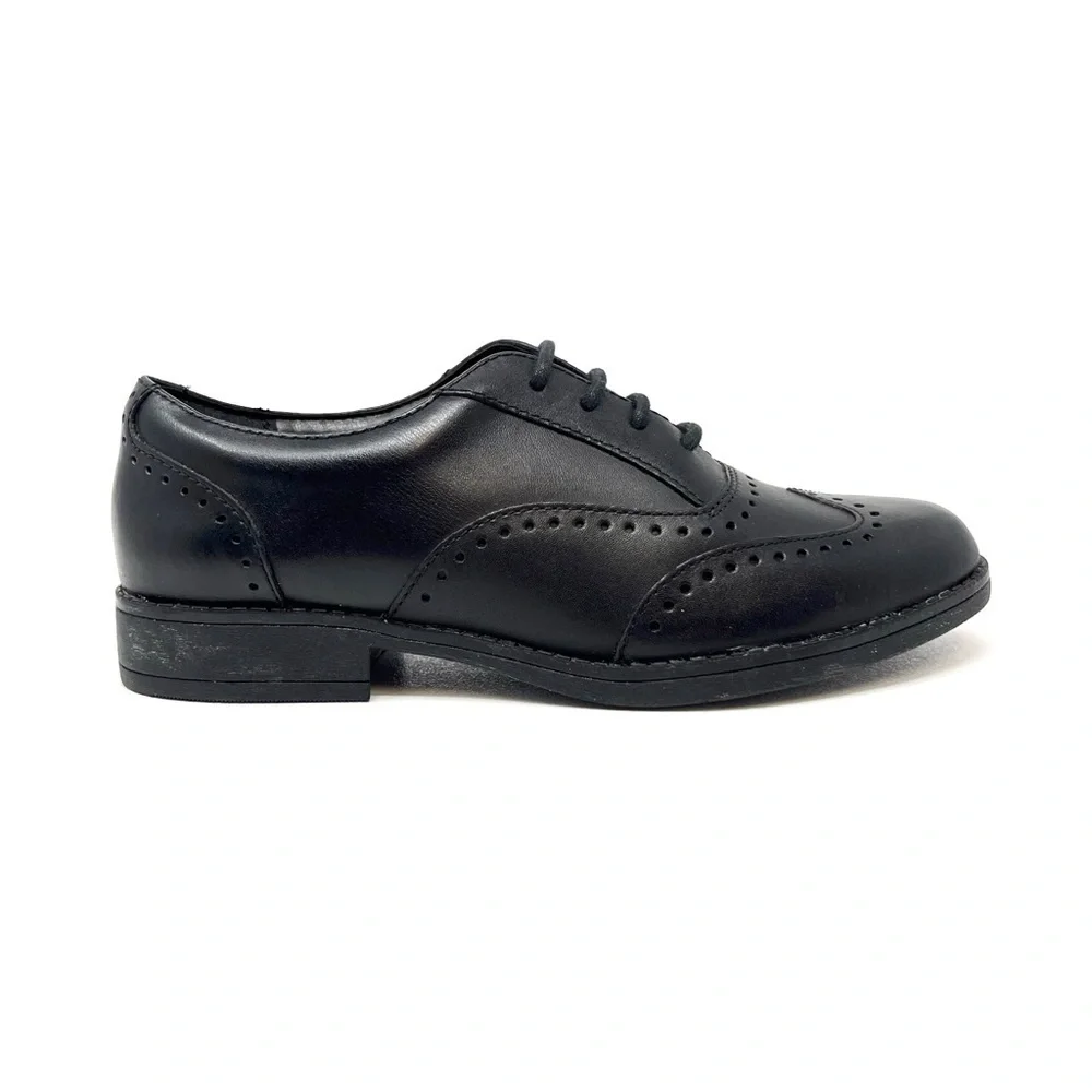 Clarks Shoes Wingtip Sami Fizz Junior Girls Black Leather Dress Size 1.5 New